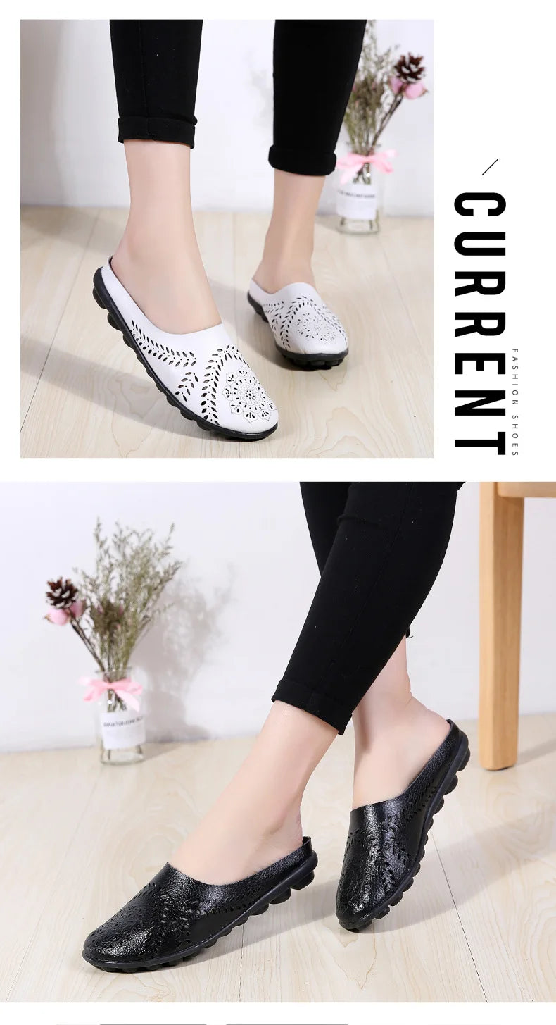 Breezy Chic Leather Slip-On Mules