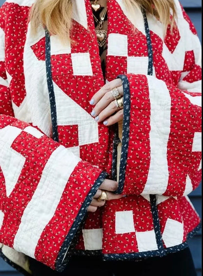 Crimson Geo Cozy Cotton Parka