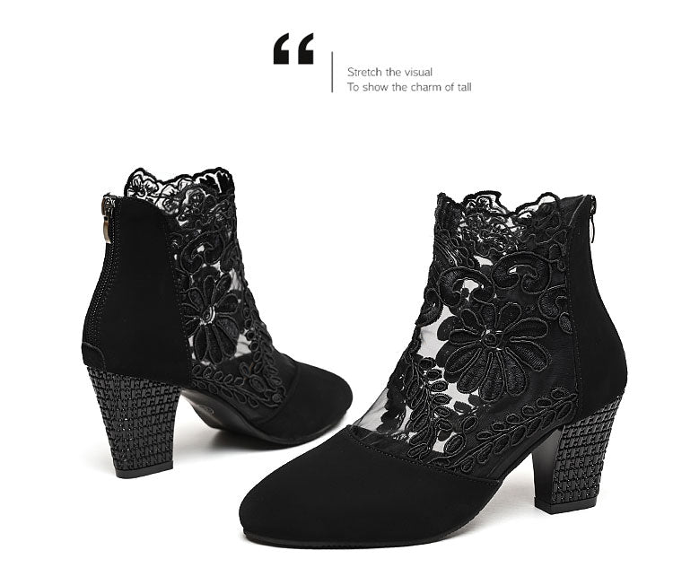 Lace Bloom Hollow Ankle Heels