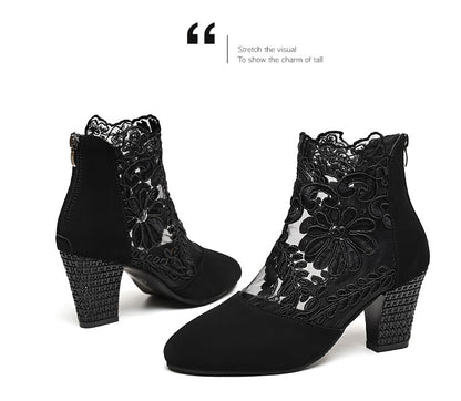 Lace Bloom Hollow Ankle Heels