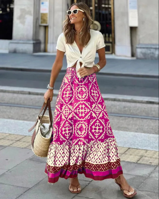 Sunlit Charm Bohemian Maxi Skirt