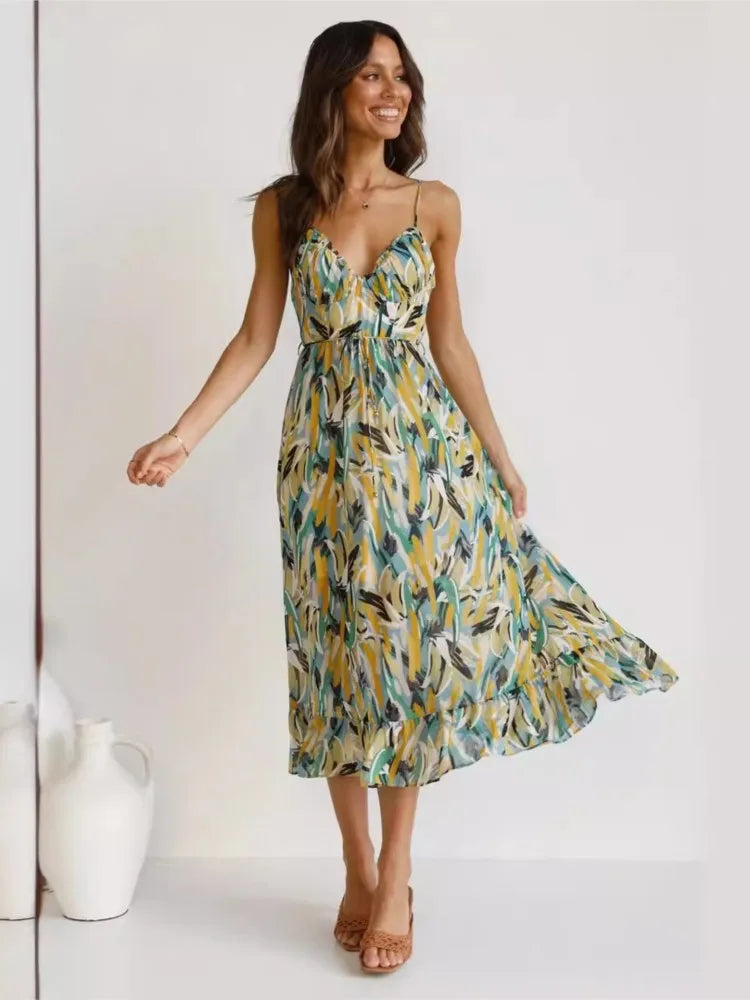 Summer Printed V-Neck Dress