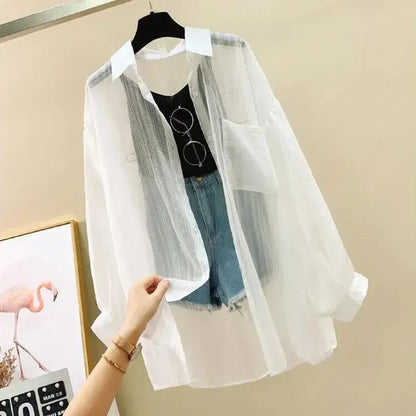 Elegant Sheer Chiffon Sunscreen Shirt