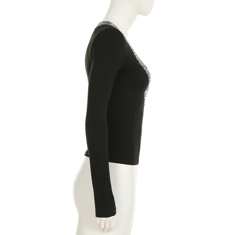 Glam Splice Sequin V-Neck Slim Top