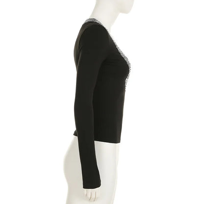 Glam Splice Sequin V-Neck Slim Top