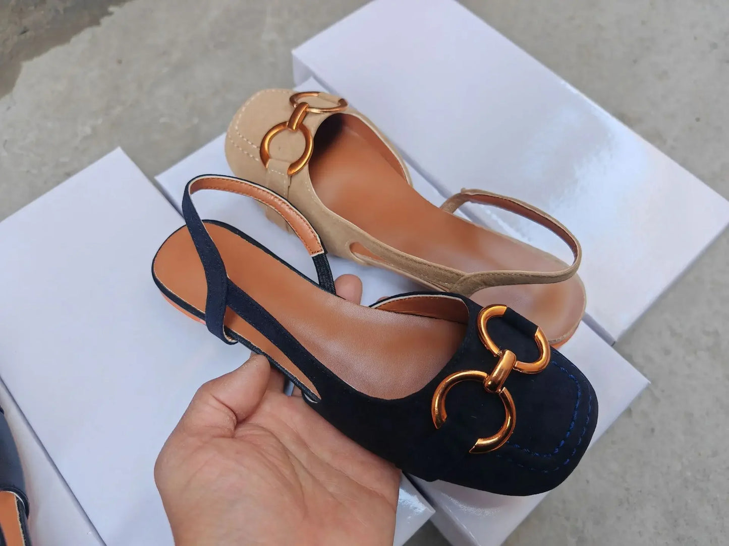 Retro Suede Slingback Office Flats