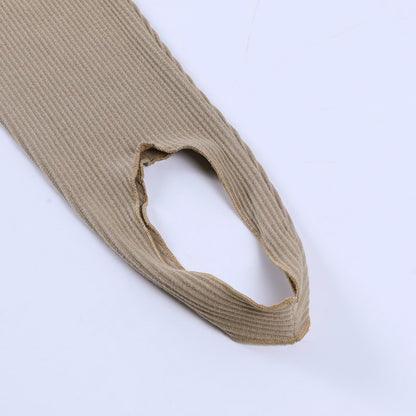 Beige Ribbed Knit Leggings