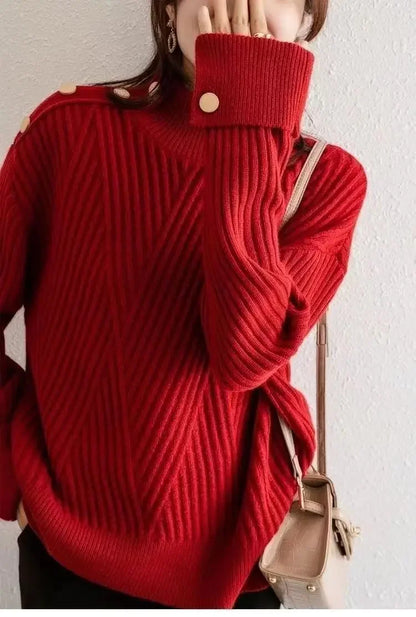 Stripe Aura Irregular Turtleneck Sweater