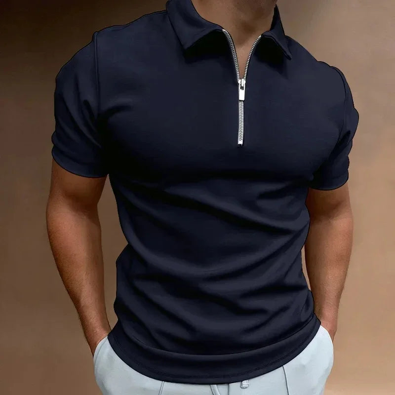 Men's Zipper Solid Polo Tee