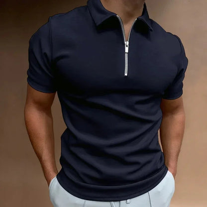 Men's Zipper Solid Polo Tee