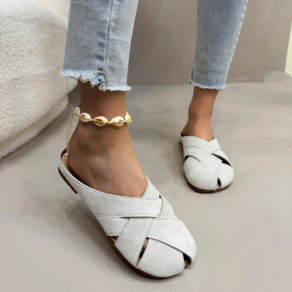 Retro Crossover Flat Mules for Women
