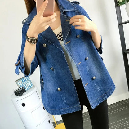 Cape Luxe Double-Breasted Denim Coat
