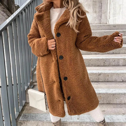 Long Plush Windproof Trench Coat