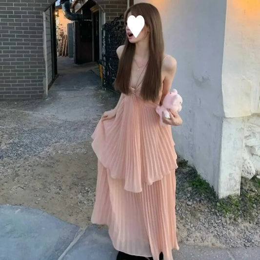 Pleated Halter Neck Summer Gown