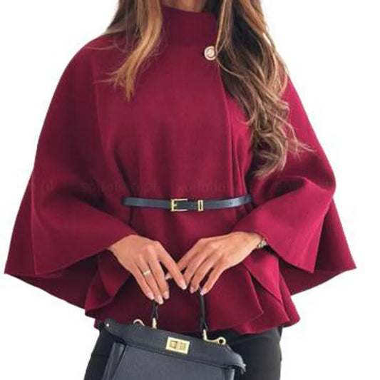 Elegant One-Button Woolen Cloak