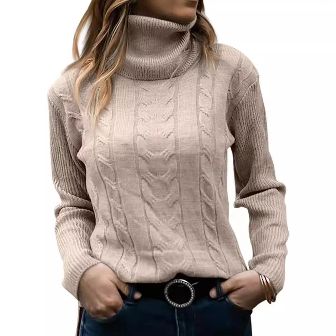 Retro Knit Patchwork Turtleneck Sweater