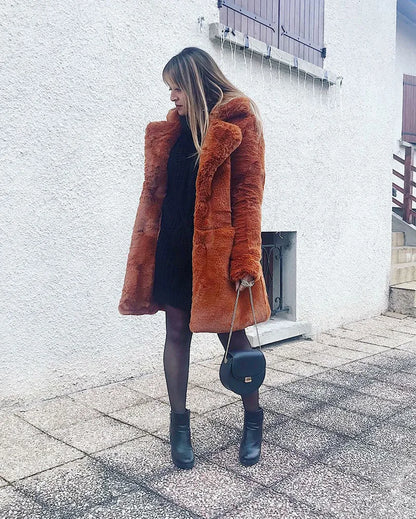 PlushLuxe Long Lapel Fur Coat