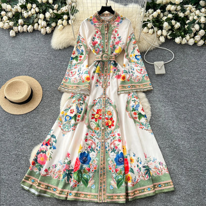Royal Bloom Cinched Waist Maxi Dress