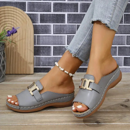 Summer Stride Chunky Wedge One-Shoulder Slippers