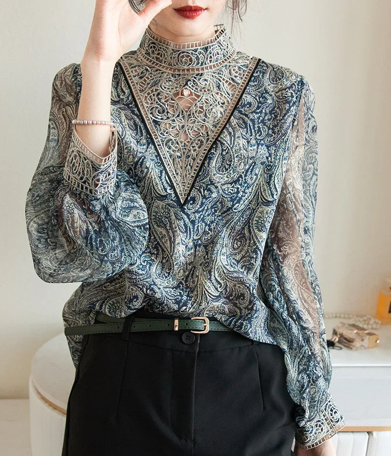 Embroidered Silk Lantern Shirt