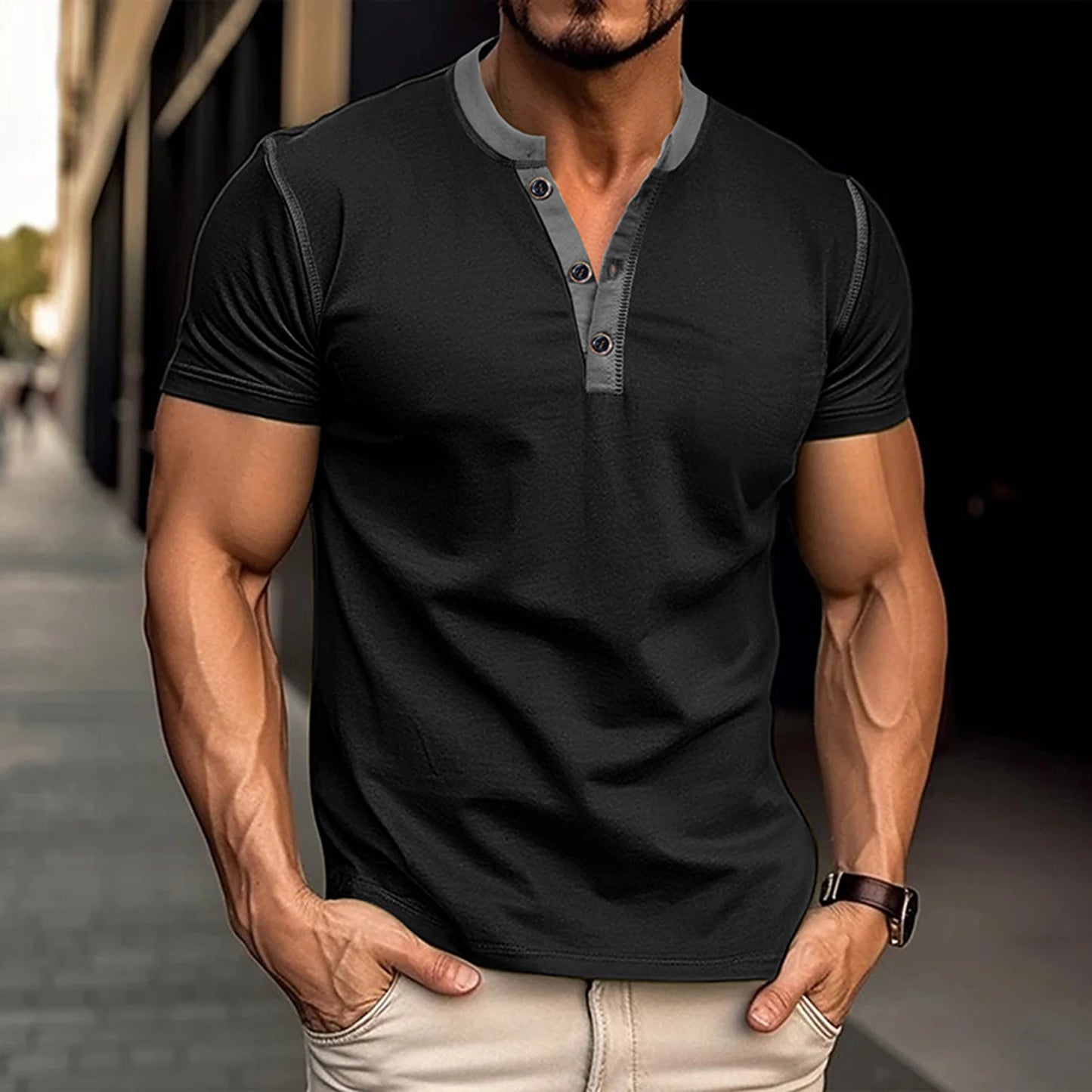 Men's Color Block Henley Shirt