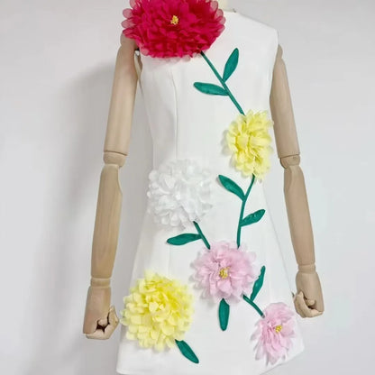 Floral Fusion 3D Print Dress