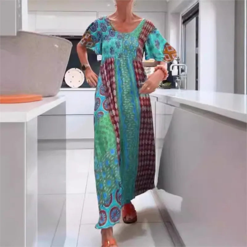 Boho Grace Retro V-Neck Dress