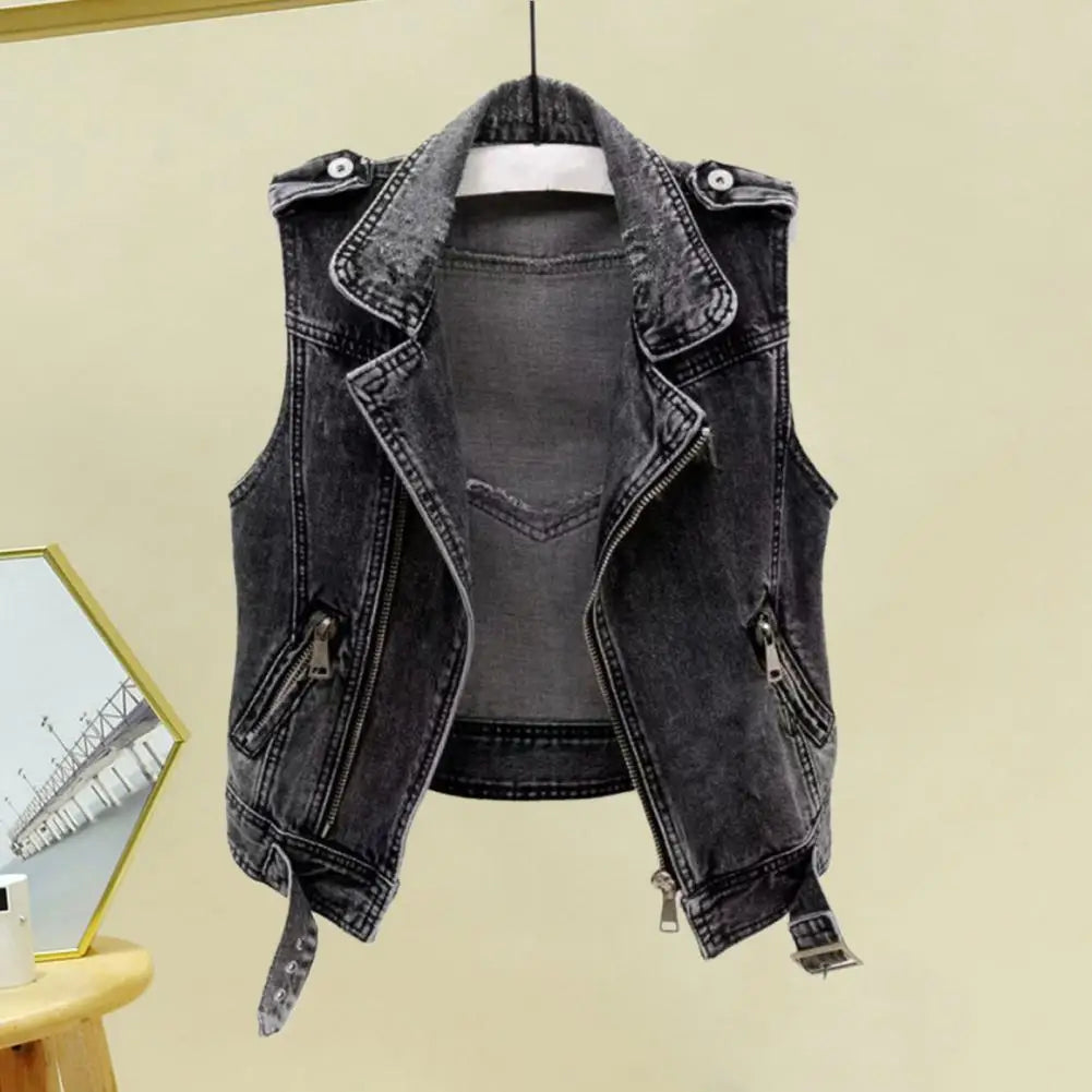 Studded Denim Punk Vest