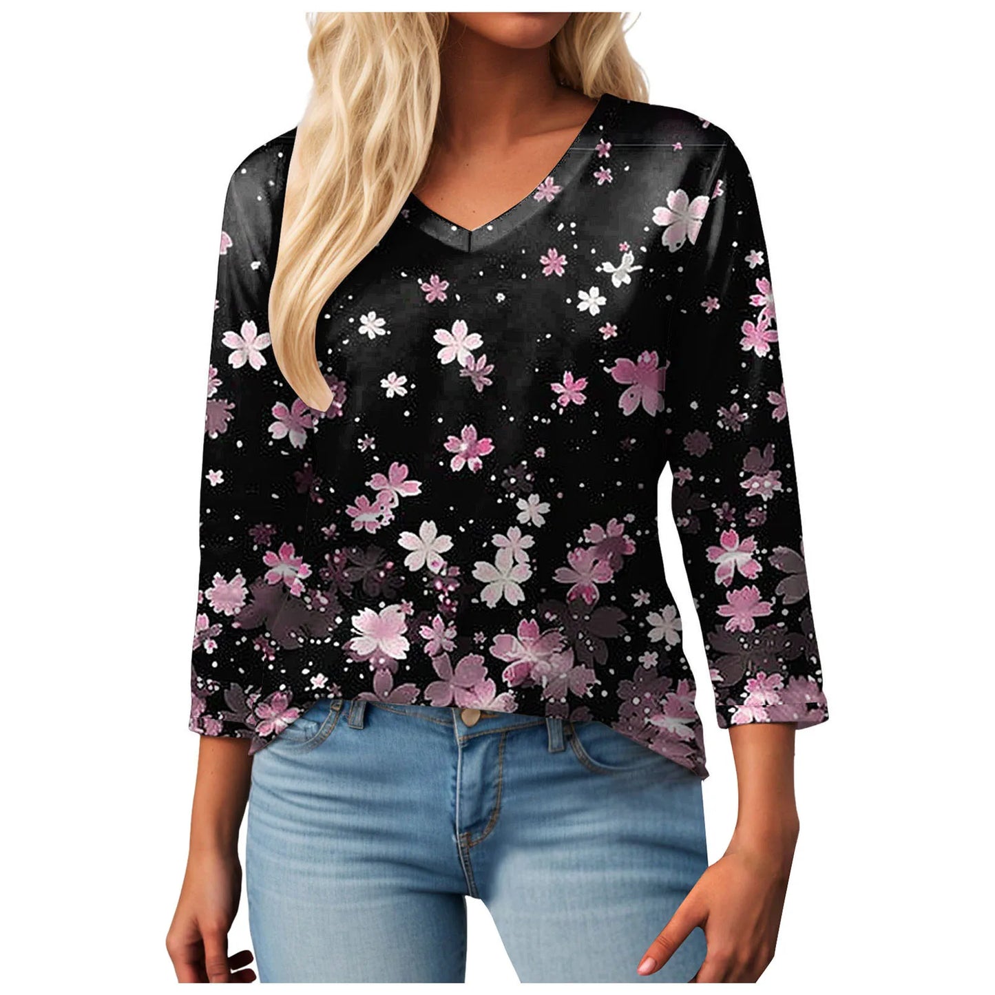 Casual V-Neck Floral Tee