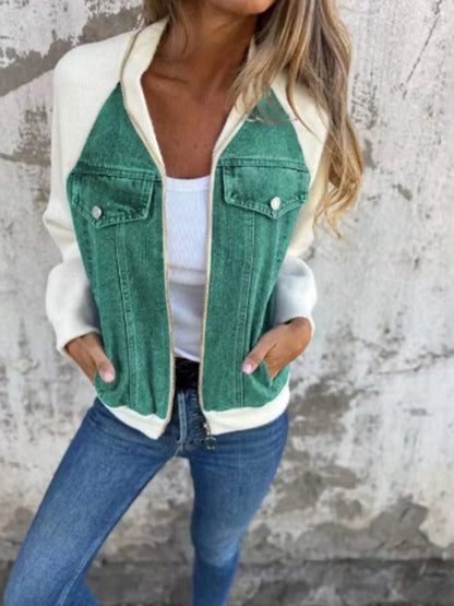 Cozy Patchwork Woolen Zip Jacket
