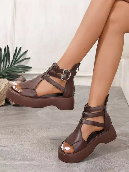 Retro Rise Leather Wedge Sandals