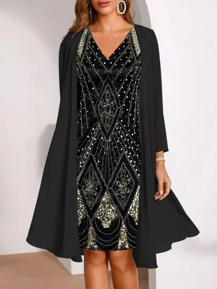 Vintage Elegance Chiffon Dress Set