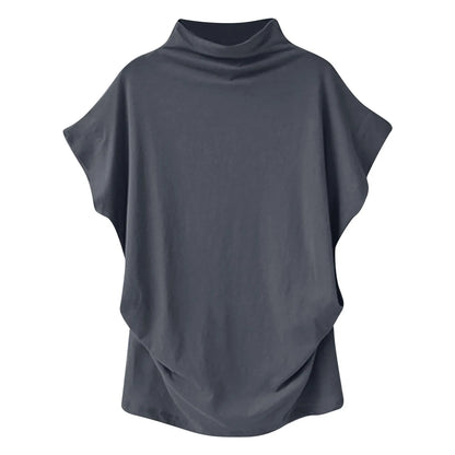 Soft Pleated Turtleneck Short Sleeve Top
