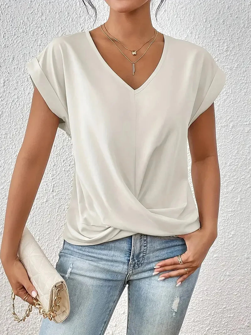 Irregular Knot V-Neck Tee