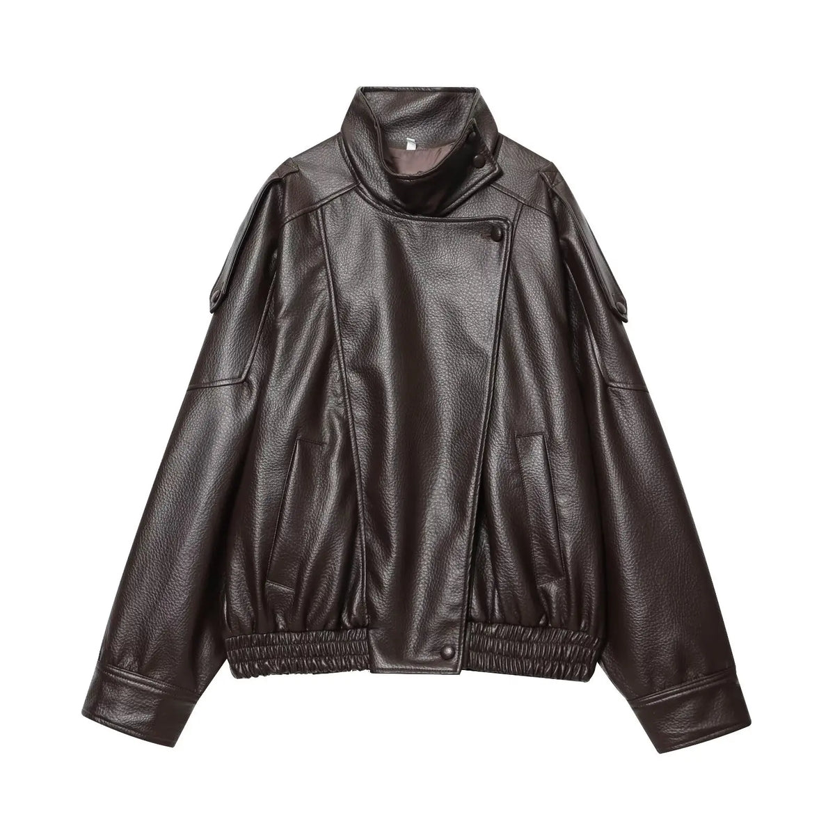 Women's Faux Leather Jacket – Loose Fit Stand Collar Winter Coat
