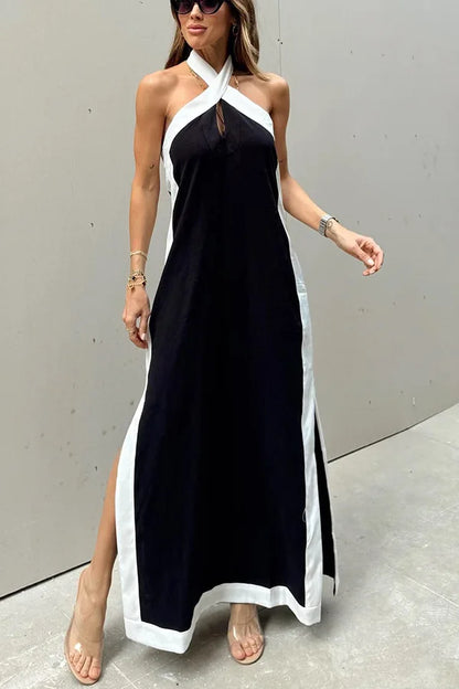 Vintage Breeze Backless Maxi Dress