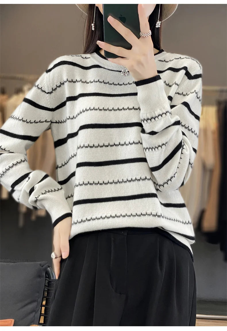 Women’s Striped Cotton Pullover Sweater