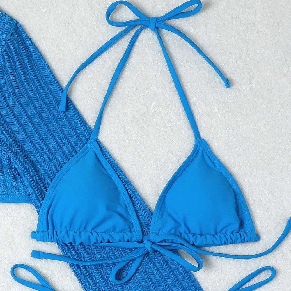 3-Piece Crochet Bikini & Cover-Up Set