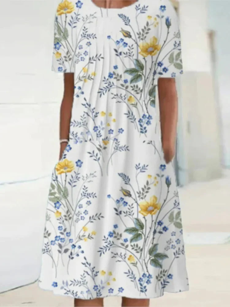 Floral A-line Round Neck Home Dress