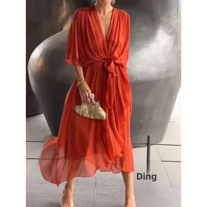 Chic V-Neck Long Dress