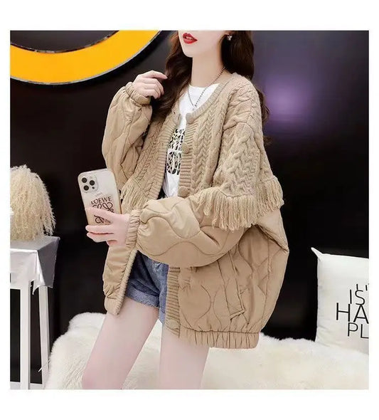 TasselEase Spliced Knit Winter Cardigan