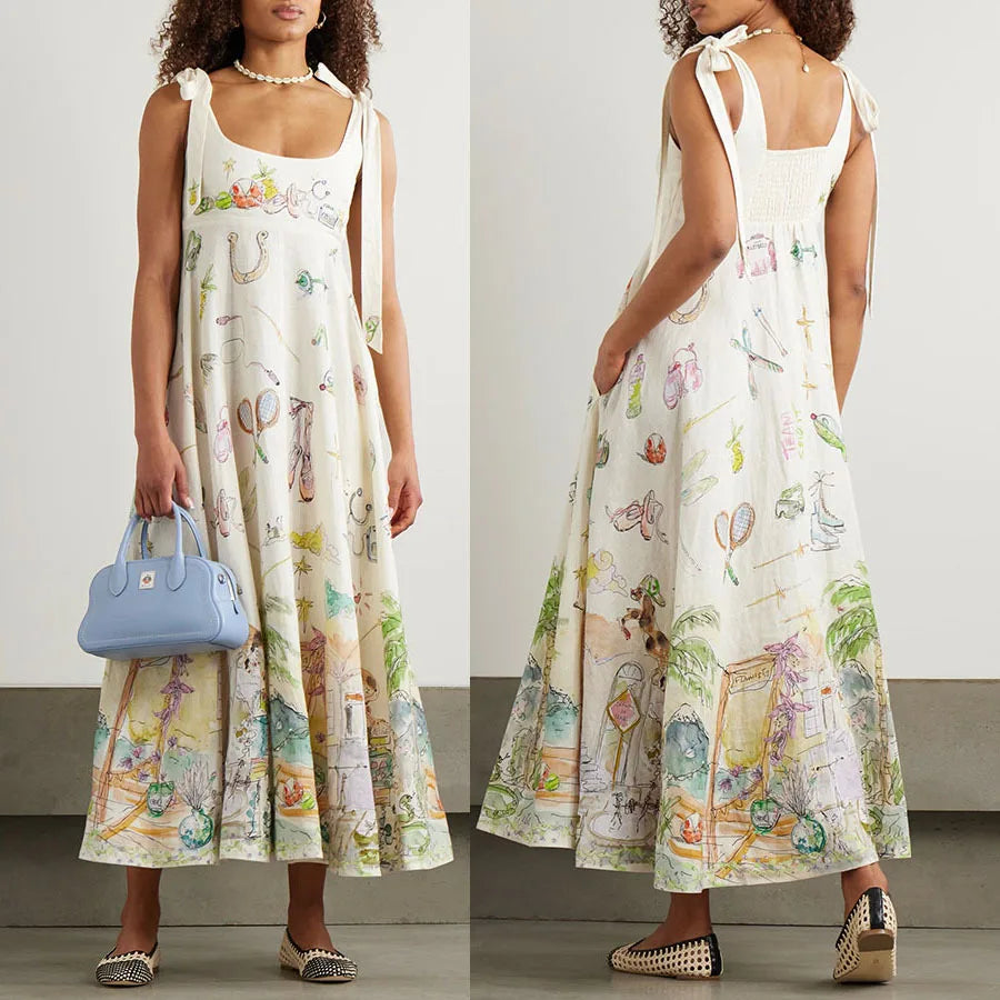 Floral Whisper Lace-Up Summer Dress