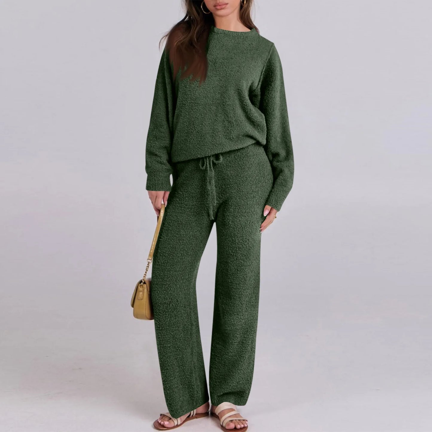 Warm Loungewear Set — Solid Color Casual Two-Piece