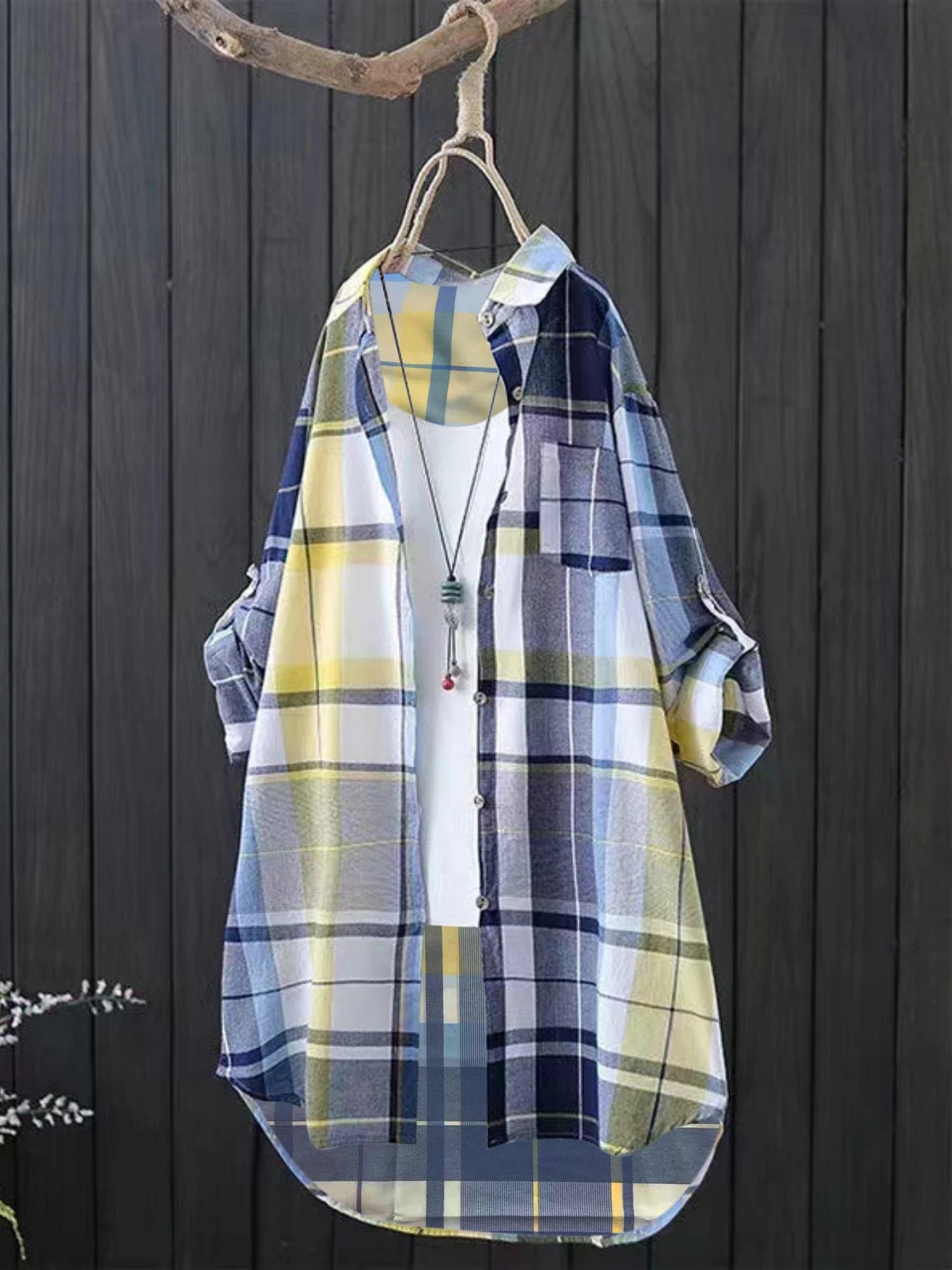 Plaid Charm Oversized Lapel Shirt