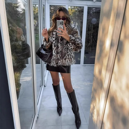 Lapel Luxe Leopard Faux Fur Coat