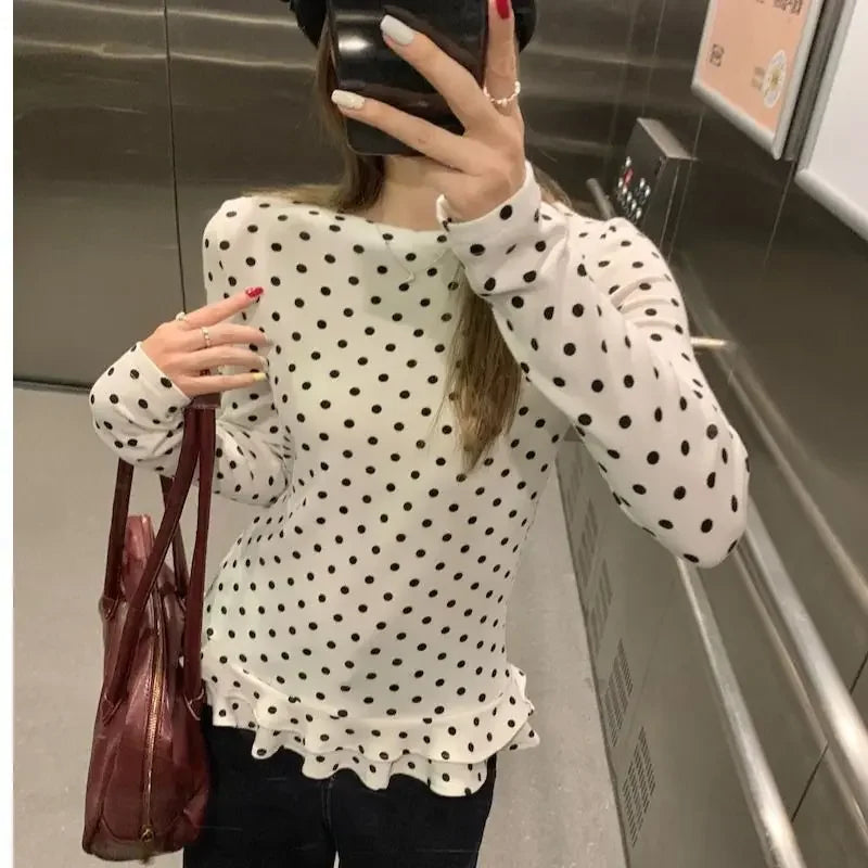 Ruffle Hem T-Shirt — Cute Polka Dot Casual