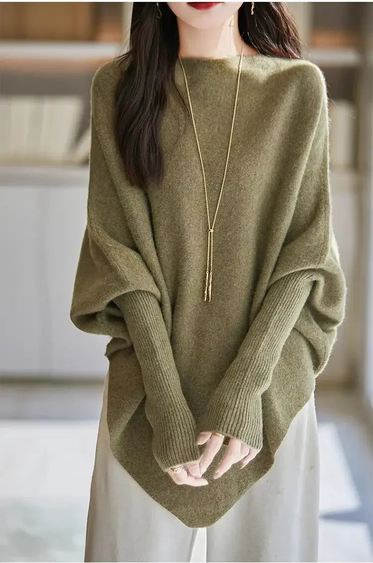 Batwing Sleeve Irregular Knit Sweater