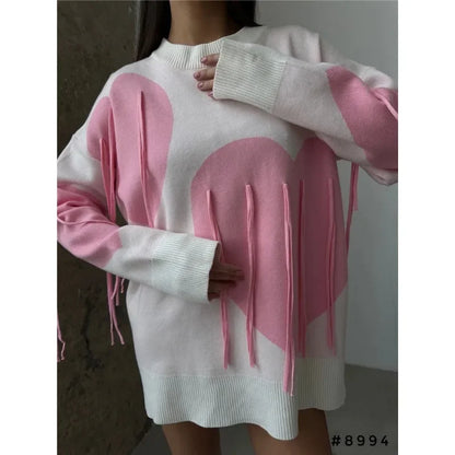 Playful Heart Tassel Sweater