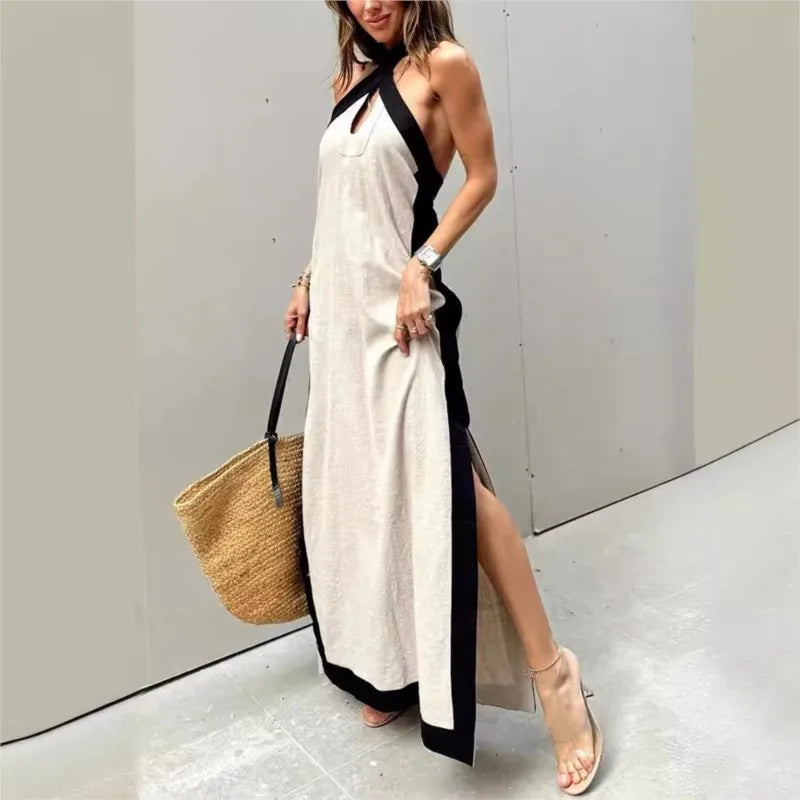 Vintage Breeze Backless Maxi Dress