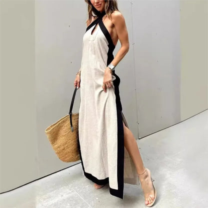 Vintage Breeze Backless Maxi Dress